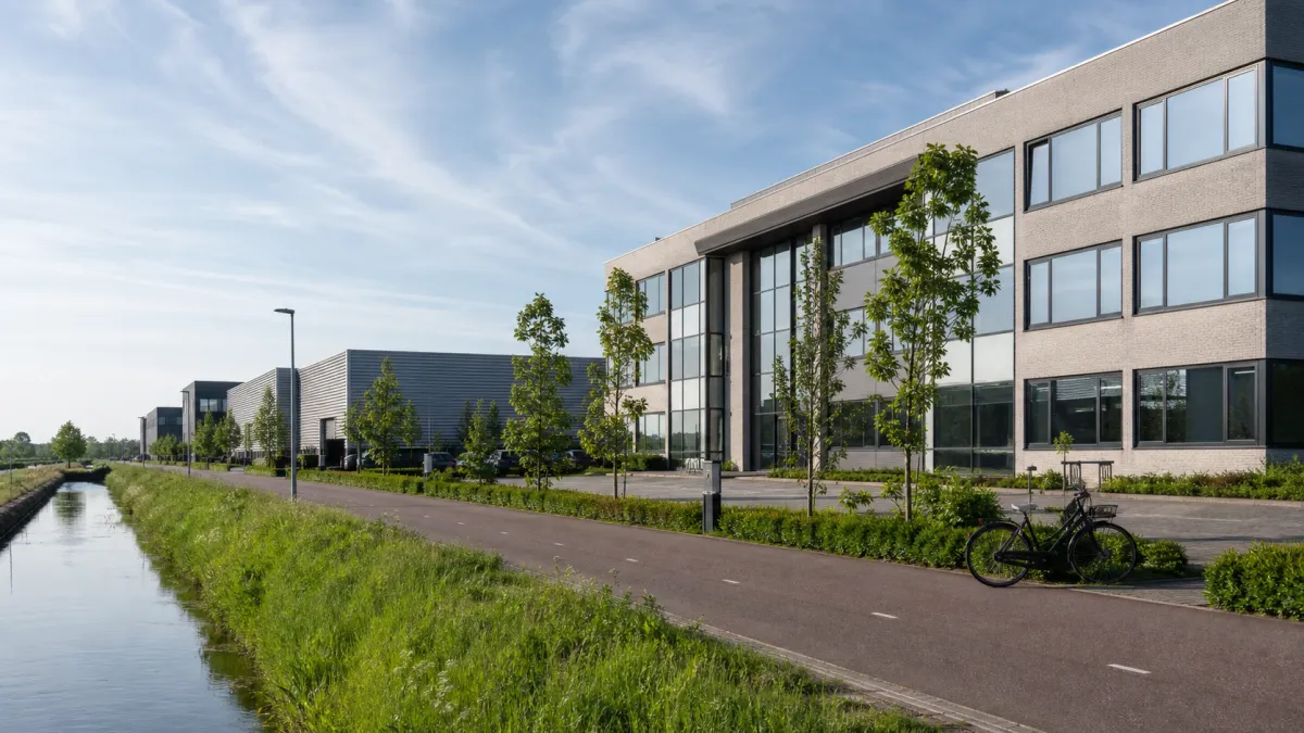 Modern business district in Flevoland, Netherlands